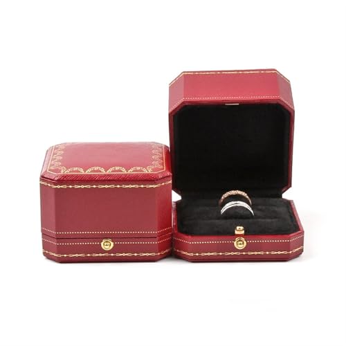 WXBCDS Ringbox Hochzeit Klassische Schmuck-Hochzeits-Doppelring-Box, luxuriöse Schmucketuis, Verpackung for Halsketten-Anhänger, Vitrine, Ring-Box, individuell(1 Red Double Ring) von WXBCDS