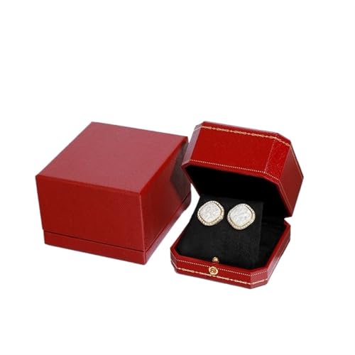 WXBCDS Ringbox Hochzeit Klassische Schmuck-Hochzeits-Doppelring-Box, luxuriöse Schmucketuis, Verpackung for Halsketten-Anhänger, Vitrine, Ring-Box, individuell(1 Red Earring) von WXBCDS