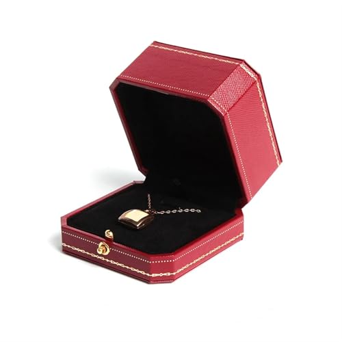 WXBCDS Ringbox Hochzeit Klassische Schmuck-Hochzeits-Doppelring-Box, luxuriöse Schmucketuis, Verpackung for Halsketten-Anhänger, Vitrine, Ring-Box, individuell(1 Red Pendant) von WXBCDS