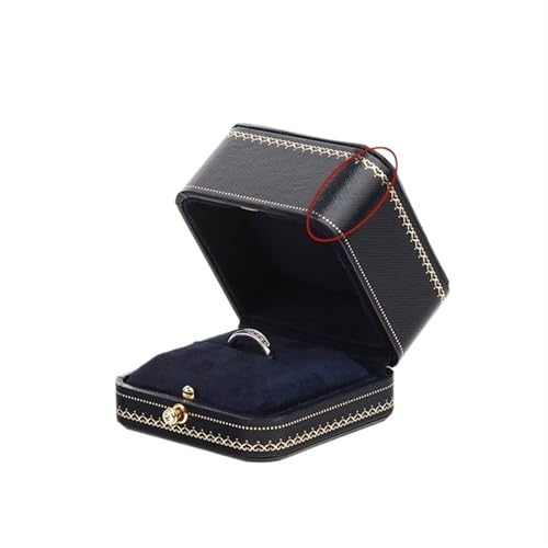 WXBCDS Ringbox Hochzeit Klassische Schmuck-Hochzeits-Doppelring-Box, luxuriöse Schmucketuis, Verpackung for Halsketten-Anhänger, Vitrine, Ring-Box, individuell(2 Blue Ring) von WXBCDS