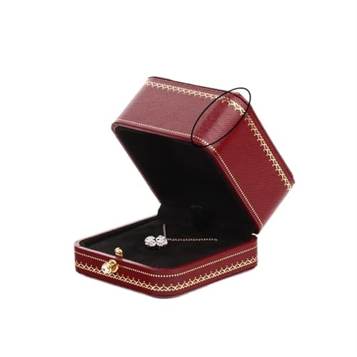 WXBCDS Ringbox Hochzeit Klassische Schmuck-Hochzeits-Doppelring-Box, luxuriöse Schmucketuis, Verpackung for Halsketten-Anhänger, Vitrine, Ring-Box, individuell(2 Red Pendant) von WXBCDS