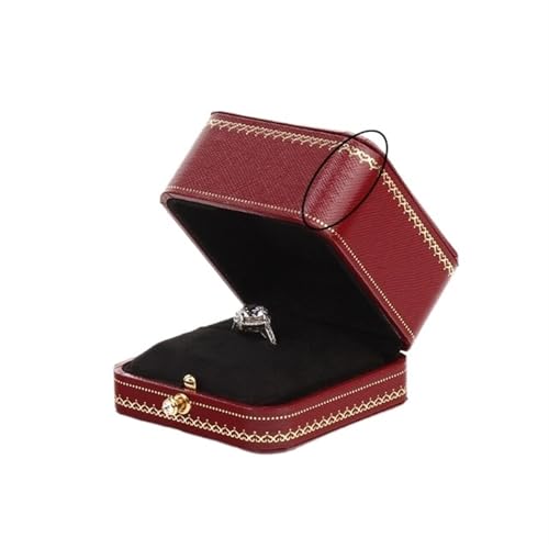 WXBCDS Ringbox Hochzeit Klassische Schmuck-Hochzeits-Doppelring-Box, luxuriöse Schmucketuis, Verpackung for Halsketten-Anhänger, Vitrine, Ring-Box, individuell(2 Red Ring) von WXBCDS
