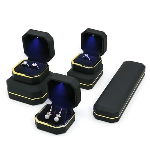 WXBCDS Ringbox Hochzeit Lack-Klavierlack-Ring-Ohrringe-Halsketten-Anhänger-Box mit leichtem, luxuriösem Kunststoff-Schmuck-Organizer als Geschenkverpackung(Black,Small Ring Box) von WXBCDS