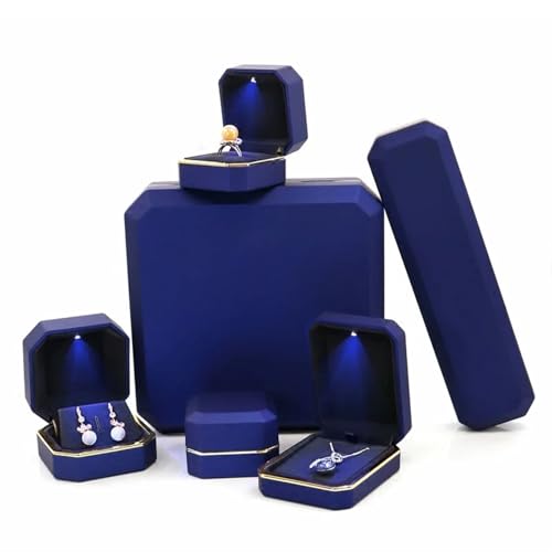 WXBCDS Ringbox Hochzeit Lack-Klavierlack-Ring-Ohrringe-Halsketten-Anhänger-Box mit leichtem, luxuriösem Kunststoff-Schmuck-Organizer als Geschenkverpackung(Blue,Pendant Box) von WXBCDS
