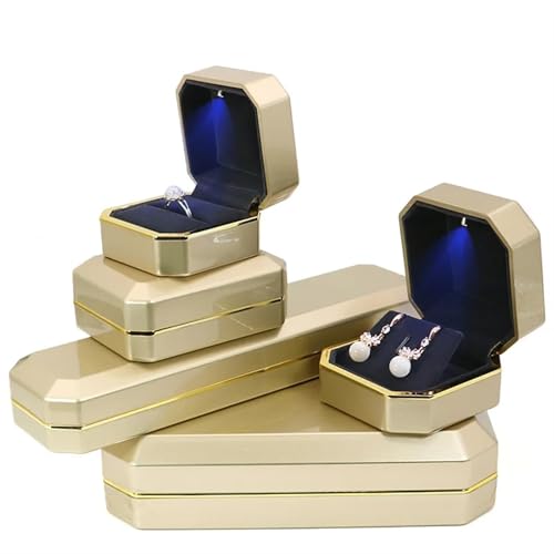 WXBCDS Ringbox Hochzeit Lack-Klavierlack-Ring-Ohrringe-Halsketten-Anhänger-Box mit leichtem, luxuriösem Kunststoff-Schmuck-Organizer als Geschenkverpackung(Gold,Small Ring Box) von WXBCDS