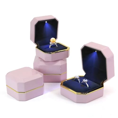WXBCDS Ringbox Hochzeit Lack-Klavierlack-Ring-Ohrringe-Halsketten-Anhänger-Box mit leichtem, luxuriösem Kunststoff-Schmuck-Organizer als Geschenkverpackung(Pink,Small Ring Box) von WXBCDS