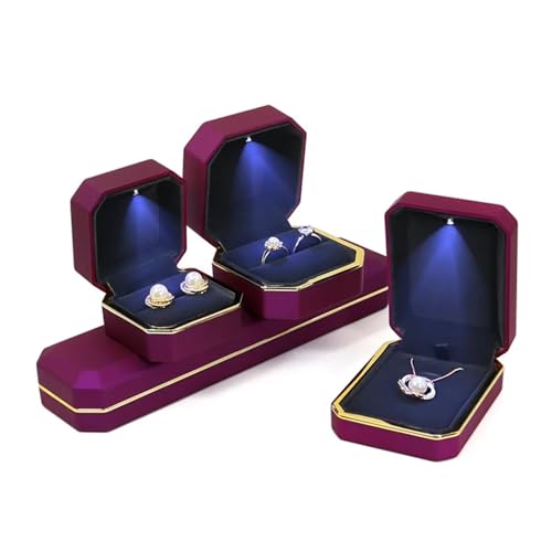 WXBCDS Ringbox Hochzeit Lack-Klavierlack-Ring-Ohrringe-Halsketten-Anhänger-Box mit leichtem, luxuriösem Kunststoff-Schmuck-Organizer als Geschenkverpackung(Purple,Pendant Box) von WXBCDS