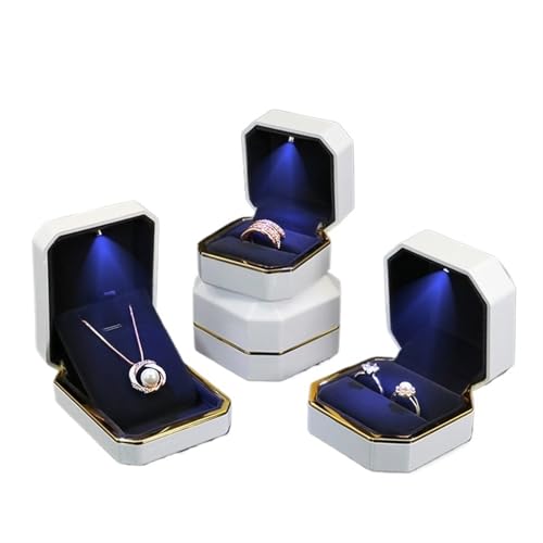 WXBCDS Ringbox Hochzeit Lack-Klavierlack-Ring-Ohrringe-Halsketten-Anhänger-Box mit leichtem, luxuriösem Kunststoff-Schmuck-Organizer als Geschenkverpackung(White Black Inside,Small Ring Box) von WXBCDS