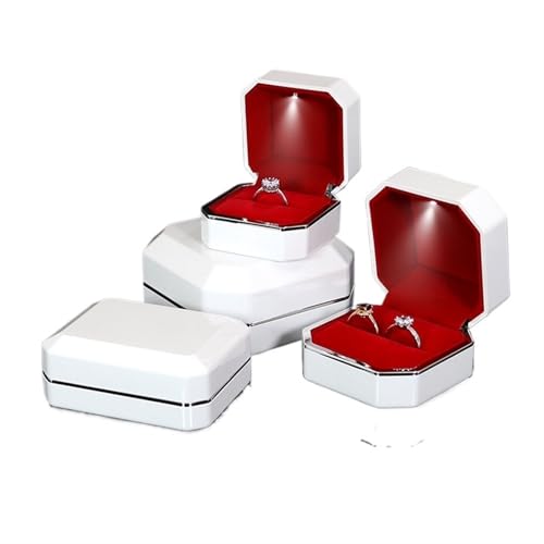 WXBCDS Ringbox Hochzeit Lack-Klavierlack-Ring-Ohrringe-Halsketten-Anhänger-Box mit leichtem, luxuriösem Kunststoff-Schmuck-Organizer als Geschenkverpackung(White Red Inside,Small Ring Box) von WXBCDS