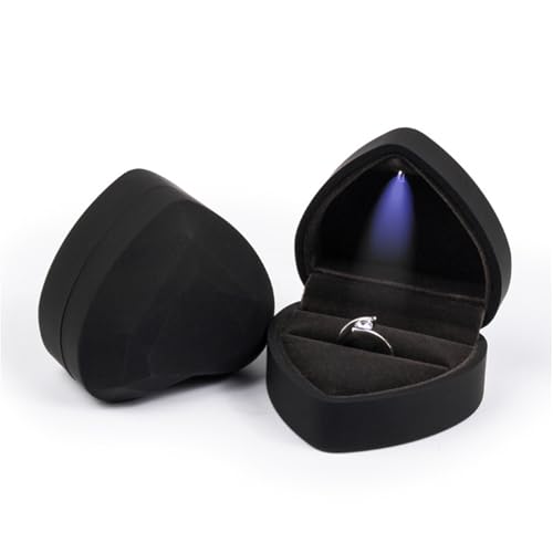 WXBCDS Ringbox Hochzeit Luxuriöse herzförmige leichte Ehering-Box mit Display-Aufbewahrung, Schmuck-Dekorationsbox, Ring-Anhänger-Tasche, Geburtstagsgeschenk(Black) von WXBCDS
