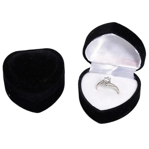 WXBCDS Ringbox Hochzeit Ringbox Aus Samt In Herzform, Ohrringe, Schmuckverpackung, Geschenkbox, Heiratsantrag, Verlobung, Hochzeit, Ringbox, Schmuckthekendisplay(Black) von WXBCDS
