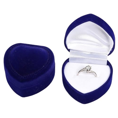 WXBCDS Ringbox Hochzeit Ringbox Aus Samt In Herzform, Ohrringe, Schmuckverpackung, Geschenkbox, Heiratsantrag, Verlobung, Hochzeit, Ringbox, Schmuckthekendisplay(Blue) von WXBCDS