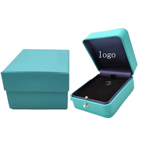 WXBCDS Ringbox Hochzeit Romantische Blaue Leder-Schmuck-Display-Ring-Box, Anhänger-Halter, Geschenk-Verpackung, Aufbewahrung, Schmuck-Organizer for Hochzeitsantrag(Logo Pendant Box) von WXBCDS