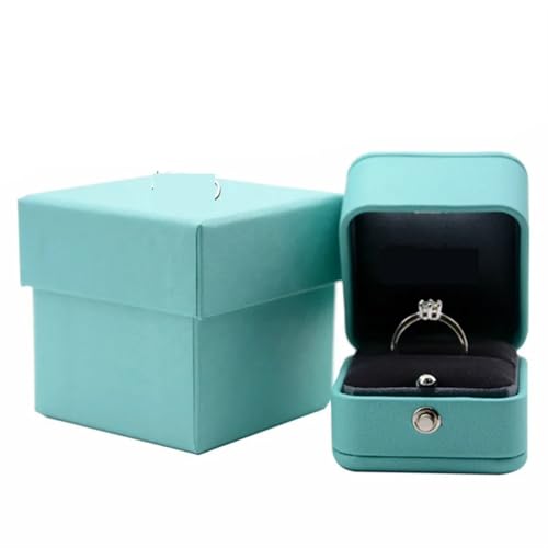 WXBCDS Ringbox Hochzeit Romantische Blaue Leder-Schmuck-Display-Ring-Box, Anhänger-Halter, Geschenk-Verpackung, Aufbewahrung, Schmuck-Organizer for Hochzeitsantrag(Logo Ring Box) von WXBCDS