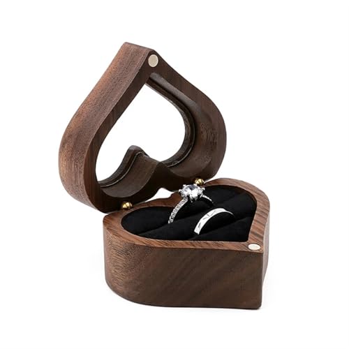 WXBCDS Ringbox Hochzeit Schmuckschatulle, Holz-Aufbewahrungsbox mit Schmuck for Sammeln, weicher Innenhalter, Einzel-/Doppelschlitz-Schmuck-Organizer im Vintage-Stil(2SS312789-BK) von WXBCDS