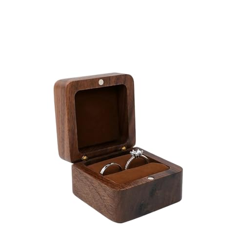 WXBCDS Ringbox Hochzeit Schmuckschatulle, Holz-Aufbewahrungsbox mit Schmuck for Sammeln, weicher Innenhalter, Einzel-/Doppelschlitz-Schmuck-Organizer im Vintage-Stil(8YY804336-3) von WXBCDS
