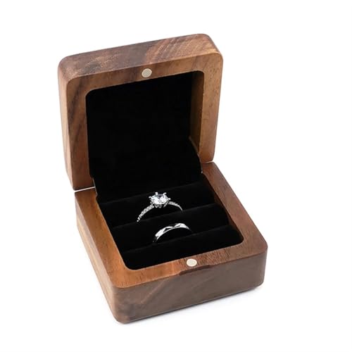 WXBCDS Ringbox Hochzeit Schmuckschatulle, Holz-Aufbewahrungsbox mit Schmuck for Sammeln, weicher Innenhalter, Einzel-/Doppelschlitz-Schmuck-Organizer im Vintage-Stil(8YY804623-1) von WXBCDS