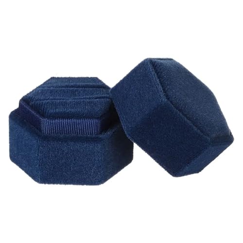 WXBCDS Ringbox Hochzeit Sechseckige Samt-Schmuckschatulle, Doppelring-Aufbewahrungsbox, Damen-Geschenk, Ohrringe, Paketetui, Ehering-Display-Verpackungsbox(Blue) von WXBCDS