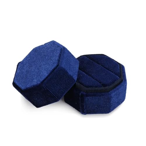 WXBCDS Ringbox Hochzeit Sechseckige Samt-Schmuckschatulle, Doppelring-Aufbewahrungsbox, Damen-Geschenk, Ohrringe, Paketetui, Ehering-Display-Verpackungsbox(Dark Blue-Double) von WXBCDS