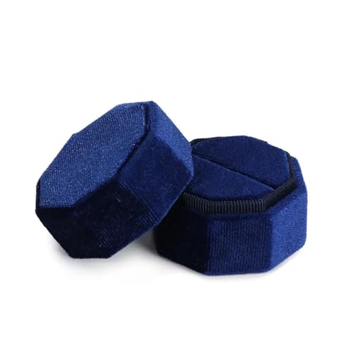 WXBCDS Ringbox Hochzeit Sechseckige Samt-Schmuckschatulle, Doppelring-Aufbewahrungsbox, Damen-Geschenk, Ohrringe, Paketetui, Ehering-Display-Verpackungsbox(Dark Blue-Single) von WXBCDS
