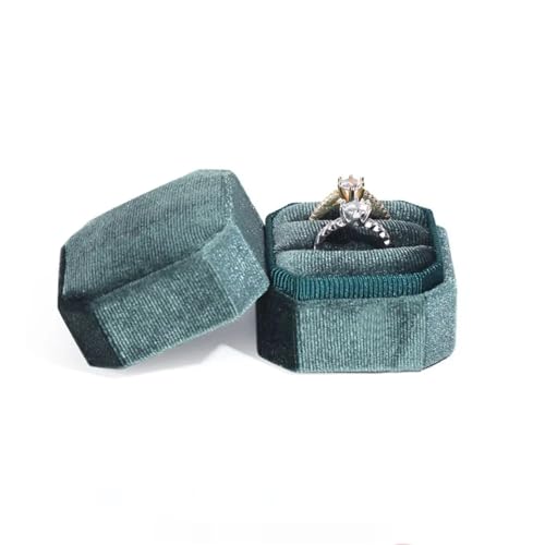 WXBCDS Ringbox Hochzeit Sechseckige Samt-Schmuckschatulle, Doppelring-Aufbewahrungsbox, Damen-Geschenk, Ohrringe, Paketetui, Ehering-Display-Verpackungsbox(Dark Green) von WXBCDS