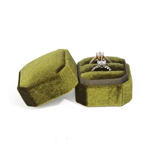 WXBCDS Ringbox Hochzeit Sechseckige Samt-Schmuckschatulle, Doppelring-Aufbewahrungsbox, Damen-Geschenk, Ohrringe, Paketetui, Ehering-Display-Verpackungsbox(Grass Green) von WXBCDS
