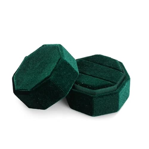WXBCDS Ringbox Hochzeit Sechseckige Samt-Schmuckschatulle, Doppelring-Aufbewahrungsbox, Damen-Geschenk, Ohrringe, Paketetui, Ehering-Display-Verpackungsbox(Green-Double) von WXBCDS