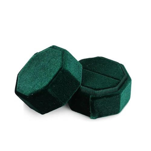 WXBCDS Ringbox Hochzeit Sechseckige Samt-Schmuckschatulle, Doppelring-Aufbewahrungsbox, Damen-Geschenk, Ohrringe, Paketetui, Ehering-Display-Verpackungsbox(Green-Single) von WXBCDS