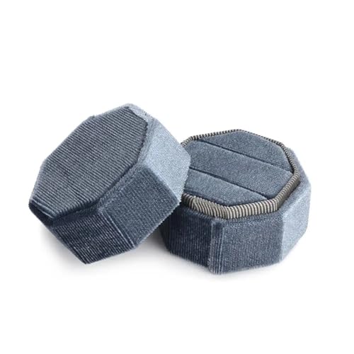 WXBCDS Ringbox Hochzeit Sechseckige Samt-Schmuckschatulle, Doppelring-Aufbewahrungsbox, Damen-Geschenk, Ohrringe, Paketetui, Ehering-Display-Verpackungsbox(Grey-Double) von WXBCDS