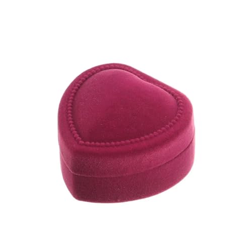 WXBCDS Ringbox Hochzeit Sechseckige Samt-Schmuckschatulle, Doppelring-Aufbewahrungsbox, Damen-Geschenk, Ohrringe, Paketetui, Ehering-Display-Verpackungsbox(Heart Shape-Rose red) von WXBCDS