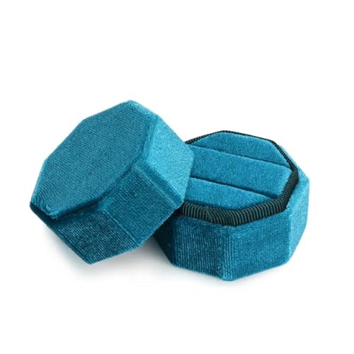 WXBCDS Ringbox Hochzeit Sechseckige Samt-Schmuckschatulle, Doppelring-Aufbewahrungsbox, Damen-Geschenk, Ohrringe, Paketetui, Ehering-Display-Verpackungsbox(Light Blue-Double) von WXBCDS