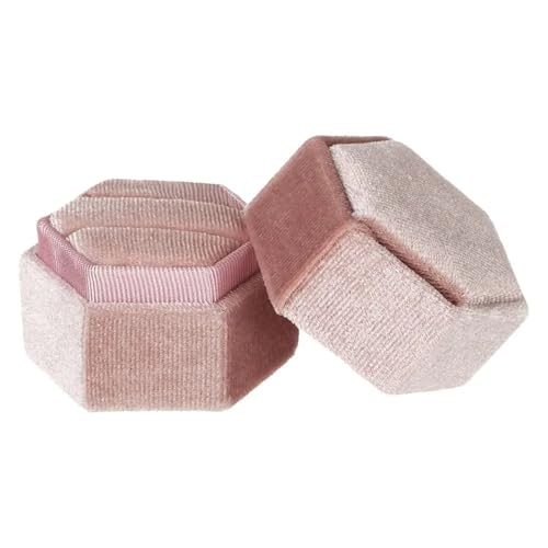 WXBCDS Ringbox Hochzeit Sechseckige Samt-Schmuckschatulle, Doppelring-Aufbewahrungsbox, Damen-Geschenk, Ohrringe, Paketetui, Ehering-Display-Verpackungsbox(Pink) von WXBCDS