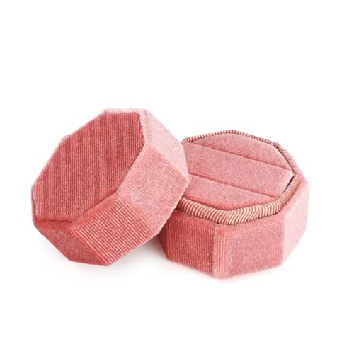 WXBCDS Ringbox Hochzeit Sechseckige Samt-Schmuckschatulle, Doppelring-Aufbewahrungsbox, Damen-Geschenk, Ohrringe, Paketetui, Ehering-Display-Verpackungsbox(Pink-Double) von WXBCDS