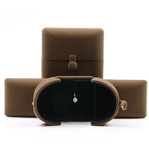 WXBCDS Ringbox Hochzeit Spezielles Design, Samt-Box for Doppelring-Anhänger, Hochwertige Schmuck-Präsentations-Geschenkbox(Dark Brown,Double Ring Box) von WXBCDS