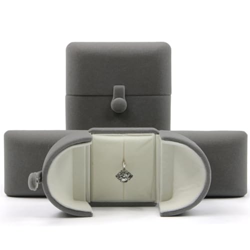 WXBCDS Ringbox Hochzeit Spezielles Design, Samt-Box for Doppelring-Anhänger, Hochwertige Schmuck-Präsentations-Geschenkbox(Gray,Double Ring Box) von WXBCDS