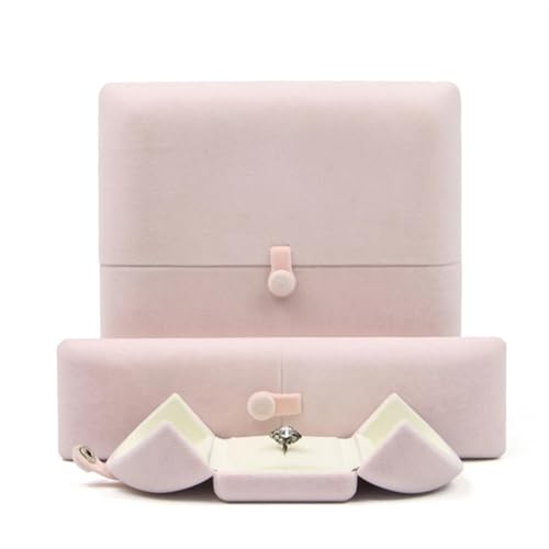 WXBCDS Ringbox Hochzeit Spezielles Design, Samt-Box for Doppelring-Anhänger, Hochwertige Schmuck-Präsentations-Geschenkbox(Pink,Single Ring Box) von WXBCDS
