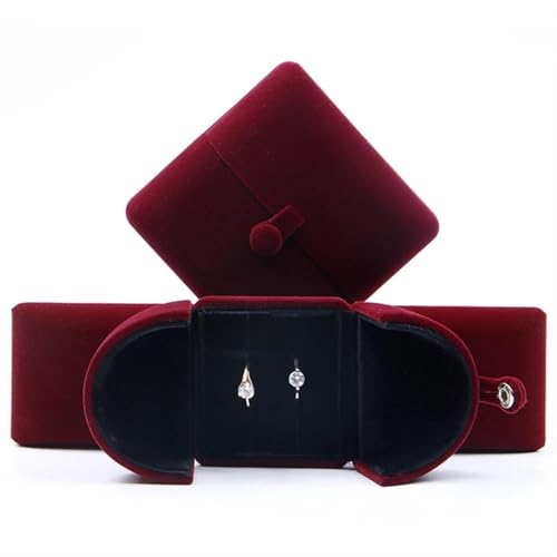 WXBCDS Ringbox Hochzeit Spezielles Design, Samt-Box for Doppelring-Anhänger, Hochwertige Schmuck-Präsentations-Geschenkbox(Red,Single Ring Box) von WXBCDS