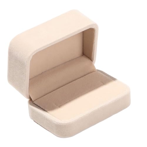 WXBCDS Ringbox Hochzeit Verlobung, Langlebig, for Hochzeit, Quadratisch, Samt, Schmuckschatulle, Aufbewahrungsbox, Präsentationsbox, Paar, Doppel-Ring-Box(Beige) von WXBCDS