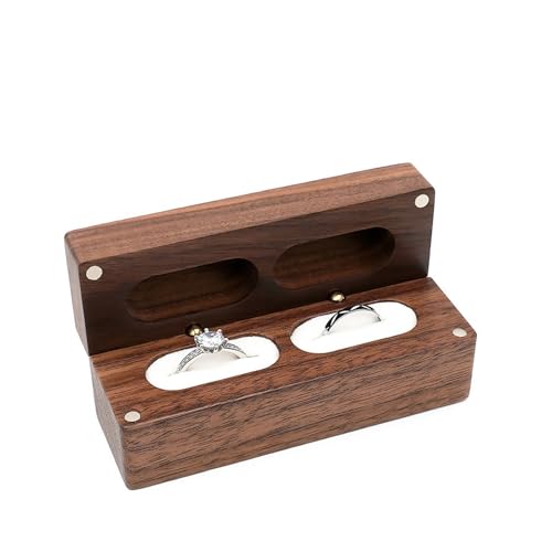 WXBCDS Ringbox Hochzeit Walnussholz-Ringbox, Diamant-Anhänger, Halskette, Ring, Ohrring, Geschenk-Display, Verpackung, Etui mit Farben-Organizer-Aufbewahrung(RB526-C1 White,Name Engraving) von WXBCDS