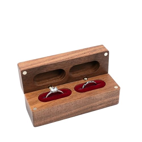 WXBCDS Ringbox Hochzeit Walnussholz-Ringbox, Diamant-Anhänger, Halskette, Ring, Ohrring, Geschenk-Display, Verpackung, Etui mit Farben-Organizer-Aufbewahrung(RB526-C2 RED,Name Engraving) von WXBCDS