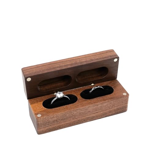 WXBCDS Ringbox Hochzeit Walnussholz-Ringbox, Diamant-Anhänger, Halskette, Ring, Ohrring, Geschenk-Display, Verpackung, Etui mit Farben-Organizer-Aufbewahrung(RB526-C3 Black,Name Engraving) von WXBCDS
