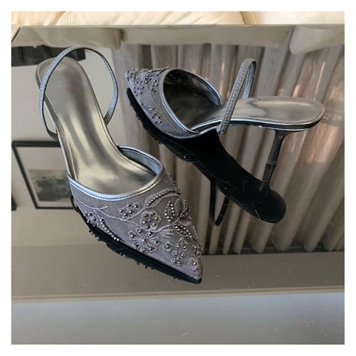 WXBCDS Sandalen Damen Mit Absatz Damen Pumps mit Blumenstickerei, Netzstoff, Rückenriemen, Slingback, High Heels, Elegante Schuhe for Damen(Black,38) von WXBCDS