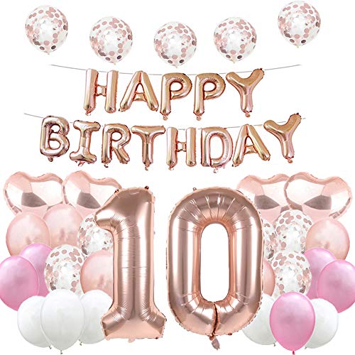 Süßer 10. Geburtstag Ballon 10. Geburtstag Dekorationen Happy 10th Birthday Party Supplies Rose Gold Zahl 10 Folie Mylar-Ballons Latex Ballon Geschenke für Mädchen, Jungen, Frauen, Männer von WXLWXZ