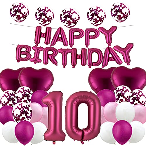 Süßer 10. Geburtstag Ballon 10. Geburtstag Dekorationen Happy 10th Birthday Partyzubehör Burgunderrot Zahl 10 Folie Mylar-Ballons Latex Ballon Geschenke für Mädchen, Jungen, Frauen, Männer von WXLWXZ