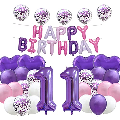 WXLWXZ Süßer Ballon zum 11. Geburtstag, Dekoration zum 11. Geburtstag, Partyzubehör, violett, Zahl 11, Mylar-Luftballons, Latex-Ballon, Geschenke für Mädchen, Jungen, Frauen, Männer von WXLWXZ