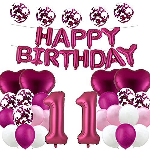 WXLWXZ Riesiger Luftballon zum 11. Geburtstag, Dekoration zum 11. Geburtstag, 11. Geburtstag, Partyzubehör für Damen, Herren, Burgunderrot von WXLWXZ
