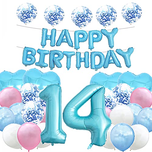 WXLWXZ Riesiger Luftballon zum 14. Geburtstag, Dekoration zum 14. Geburtstag, 101,6 cm, Happy 14 Years Old Birthday, Partyzubehör für Damen und Herren, Blau von WXLWXZ