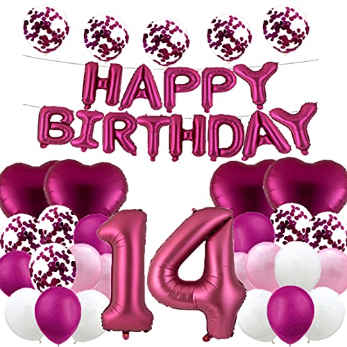 WXLWXZ Riesiger Luftballon zum 14. Geburtstag, Dekoration zum 14. Geburtstag, 101,6 cm, Happy 14 Years Old Birthday Partyzubehör für Damen, Herren (Burgunderrot) von WXLWXZ