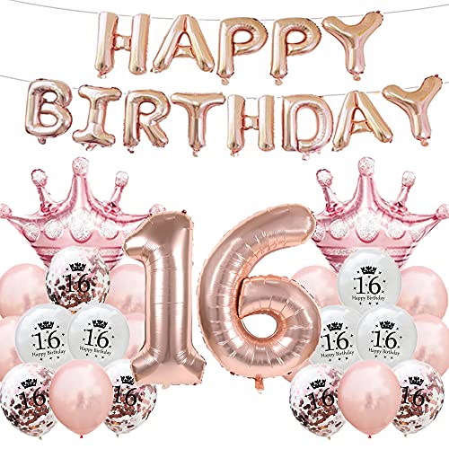 WXLWXZ Süßer Ballon zum 16. Geburtstag, Dekoration zum 16. Geburtstag, Partyzubehör, Rotgold, Zahl 16, Folienballons aus Mylar, Kronenballon für Mädchen, Jungen, Frauen, Männer von WXLWXZ