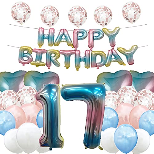 WXLWXZ Süßer Ballon zum 17. Geburtstag, Dekoration zum 17. Geburtstag, Partyzubehör, Regenbogen-Nummer 17, Folienballons, Latex-Ballon, Geschenke für Mädchen, Jungen, Frauen, Männer von WXLWXZ